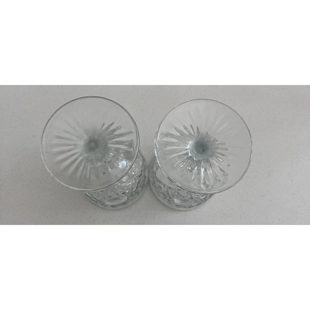 Libbey Starburst Ribbed Stem Heavy Cut Clear Glass Wine Goblets Set Of 2